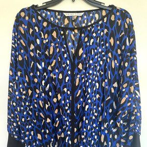 TRINA TURK Sheer Silk Blouse - Blue/Black/Tan - Size M